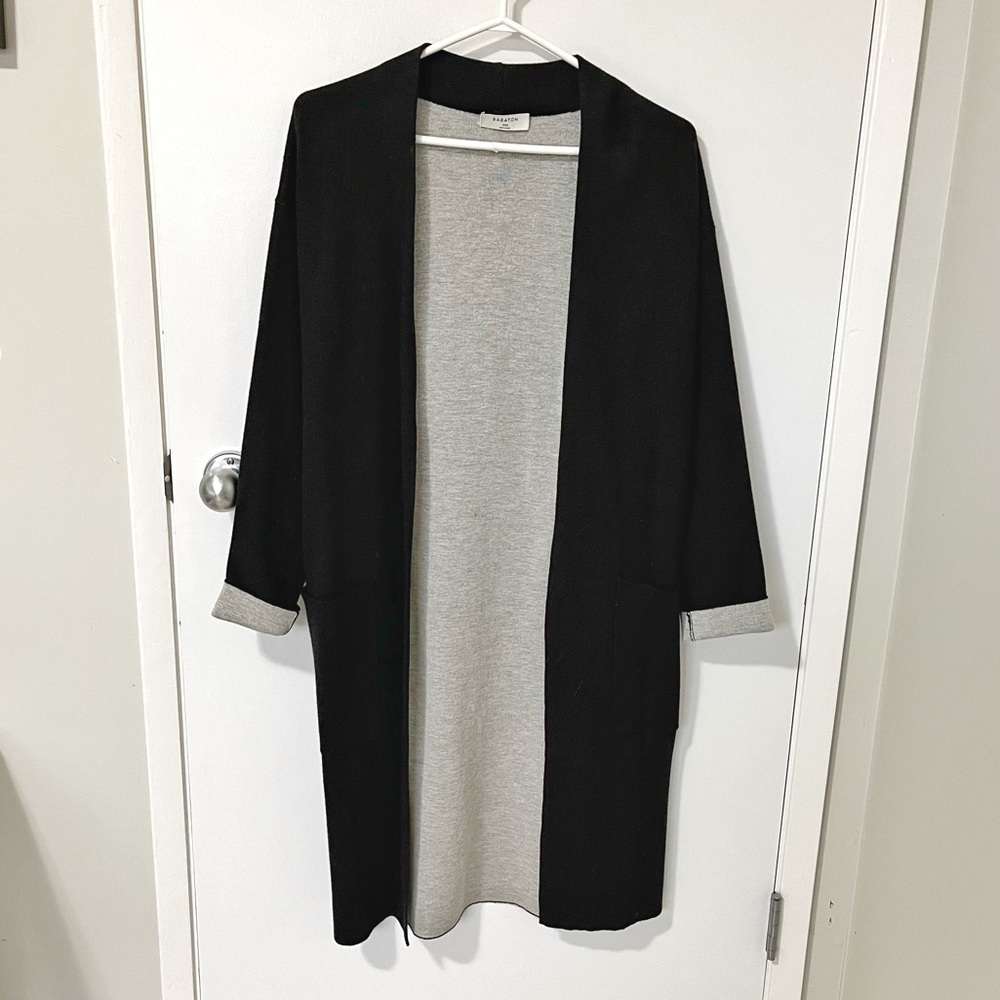 Aritzia Babaton Lance Long Line Wool Blend Cardigan Black / Grey size XXSmall - Picture 14 of 16
